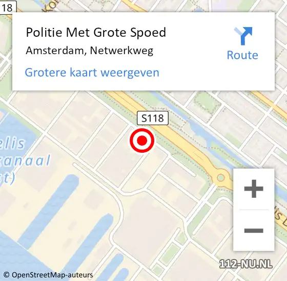Locatie op kaart van de 112 melding: Politie Met Grote Spoed Naar Amsterdam, Netwerkweg op 19 oktober 2022 12:14