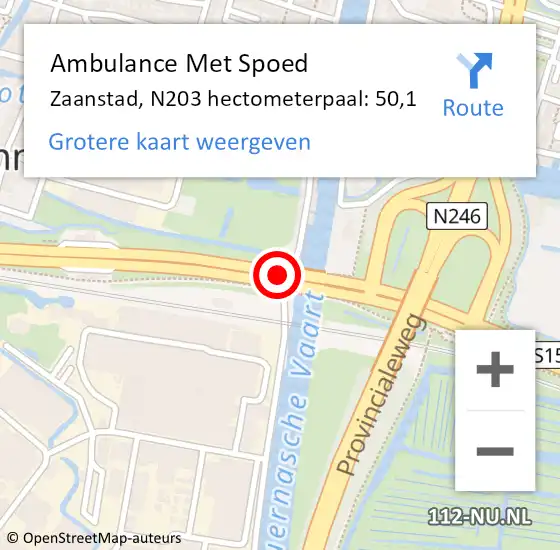 Locatie op kaart van de 112 melding: Ambulance Met Spoed Naar Zaanstad, N203 hectometerpaal: 50,1 op 19 oktober 2022 13:22