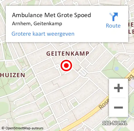 Locatie op kaart van de 112 melding: Ambulance Met Grote Spoed Naar Arnhem, Geitenkamp op 19 oktober 2022 14:15