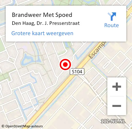 Locatie op kaart van de 112 melding: Brandweer Met Spoed Naar Den Haag, Dr. J. Presserstraat op 19 oktober 2022 14:50