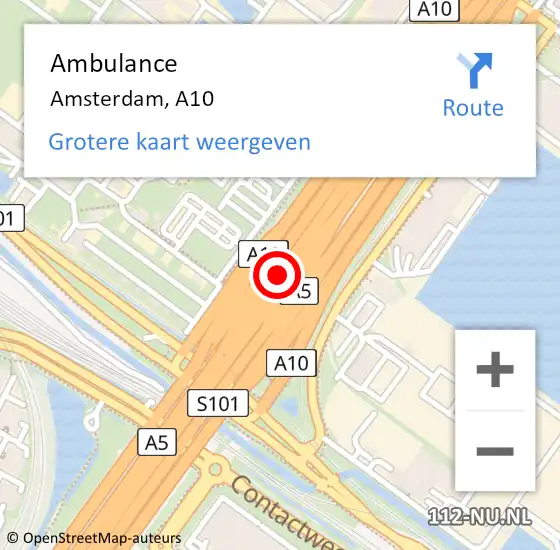 Locatie op kaart van de 112 melding: Ambulance Amsterdam, A10 op 2 augustus 2014 01:34