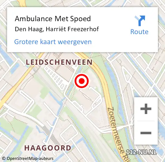 Locatie op kaart van de 112 melding: Ambulance Met Spoed Naar Den Haag, Harriët Freezerhof op 19 oktober 2022 15:53
