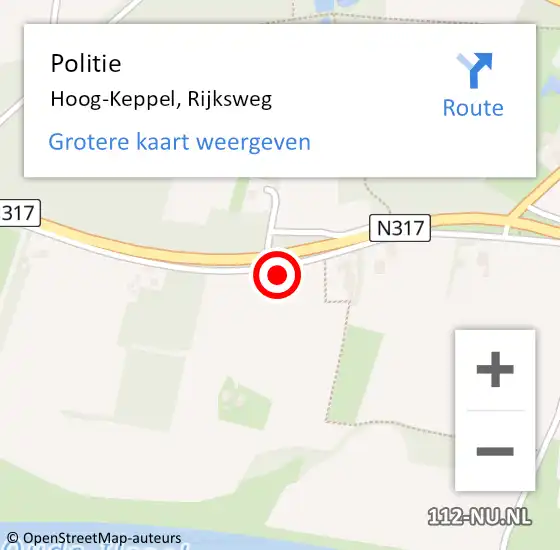 Locatie op kaart van de 112 melding: Politie Hoog-Keppel, Rijksweg op 19 oktober 2022 16:48