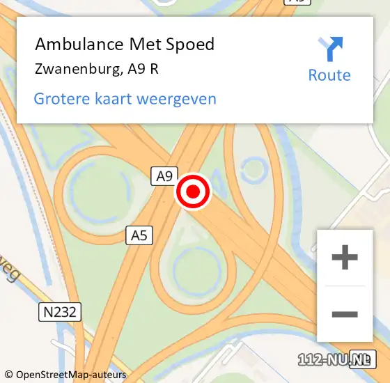 Locatie op kaart van de 112 melding: Ambulance Met Spoed Naar Zwanenburg, A9 R op 2 augustus 2014 02:22
