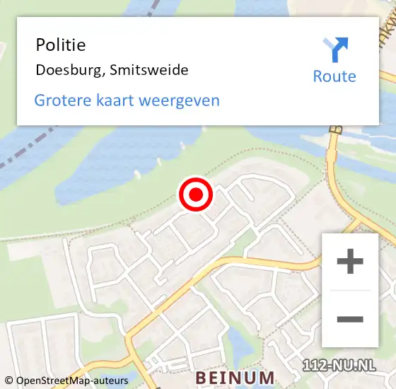 Locatie op kaart van de 112 melding: Politie Doesburg, Smitsweide op 19 oktober 2022 17:55