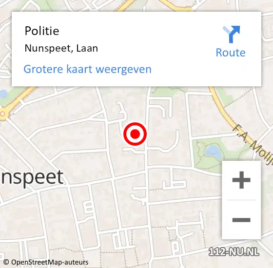 Locatie op kaart van de 112 melding: Politie Nunspeet, Laan op 19 oktober 2022 18:24