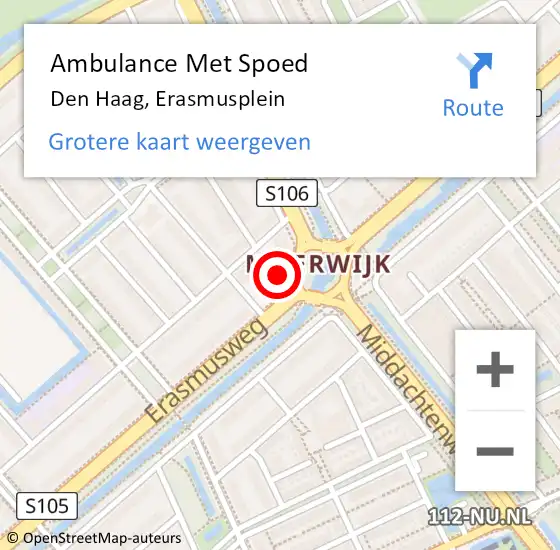 Locatie op kaart van de 112 melding: Ambulance Met Spoed Naar Den Haag, Erasmusplein op 19 oktober 2022 18:42