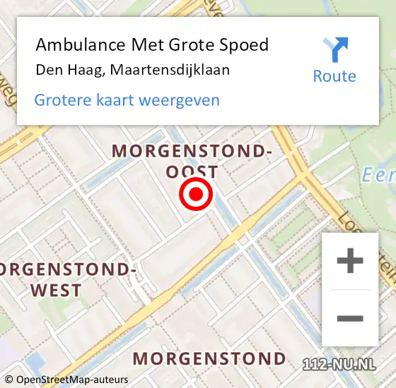 Locatie op kaart van de 112 melding: Ambulance Met Grote Spoed Naar Den Haag, Maartensdijklaan op 19 oktober 2022 21:04