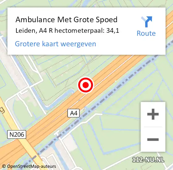 Locatie op kaart van de 112 melding: Ambulance Met Grote Spoed Naar Leiden, A4 R hectometerpaal: 34,1 op 2 augustus 2014 03:50