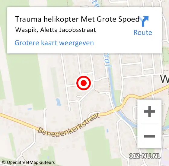 Locatie op kaart van de 112 melding: Trauma helikopter Met Grote Spoed Naar Waspik, Aletta Jacobsstraat op 20 oktober 2022 00:31
