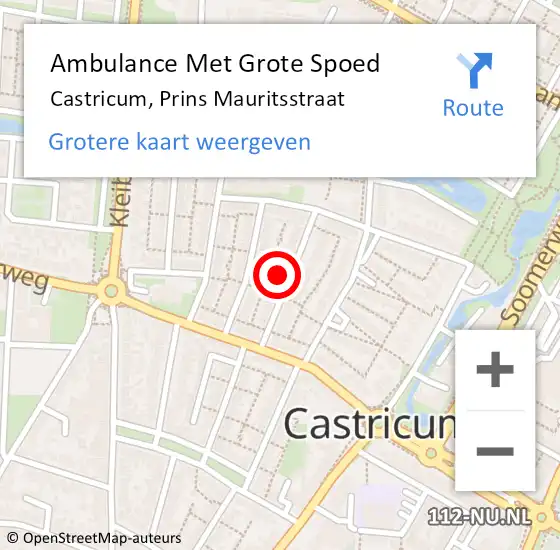 Locatie op kaart van de 112 melding: Ambulance Met Grote Spoed Naar Castricum, Prins Mauritsstraat op 20 oktober 2022 03:51