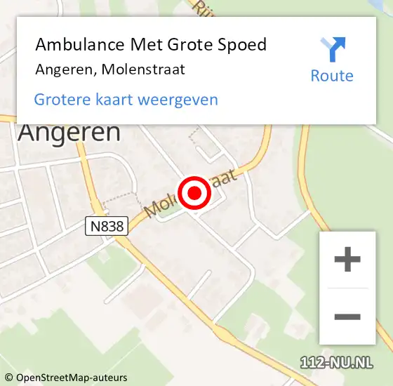 Locatie op kaart van de 112 melding: Ambulance Met Grote Spoed Naar Angeren, Molenstraat op 20 oktober 2022 05:25