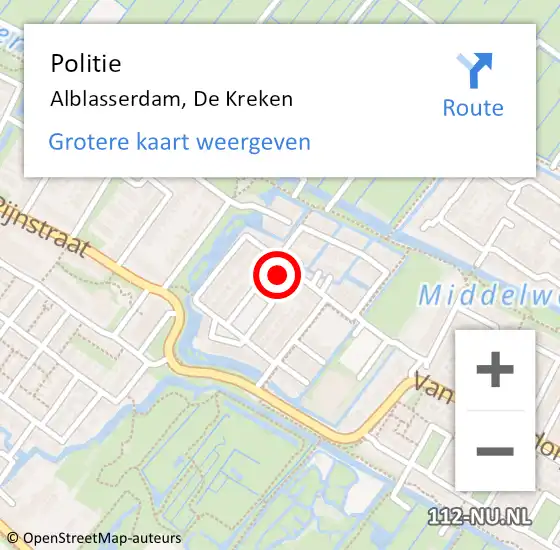 Locatie op kaart van de 112 melding: Politie Alblasserdam, De Kreken op 20 oktober 2022 05:27
