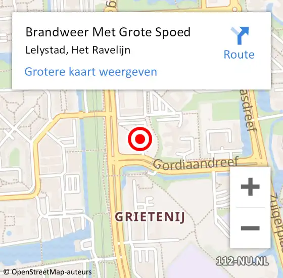 Locatie op kaart van de 112 melding: Brandweer Met Grote Spoed Naar Lelystad, Het Ravelijn op 20 oktober 2022 06:48