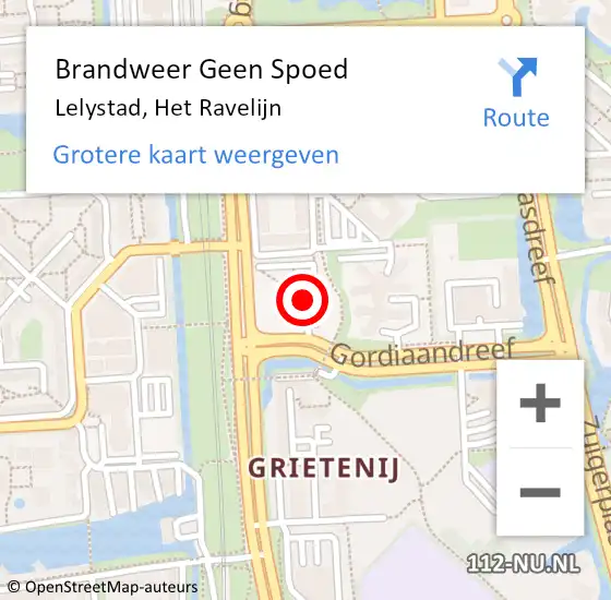 Locatie op kaart van de 112 melding: Brandweer Geen Spoed Naar Lelystad, Het Ravelijn op 20 oktober 2022 06:49