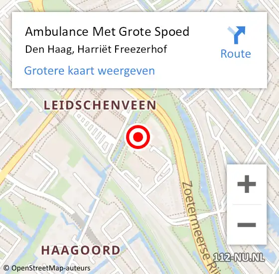 Locatie op kaart van de 112 melding: Ambulance Met Grote Spoed Naar Den Haag, Harriët Freezerhof op 20 oktober 2022 06:59