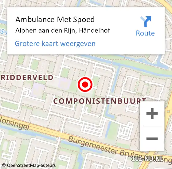 Locatie op kaart van de 112 melding: Ambulance Met Spoed Naar Alphen aan den Rijn, Händelhof op 20 oktober 2022 07:48