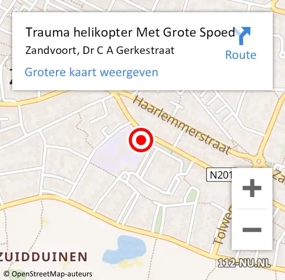 Locatie op kaart van de 112 melding: Trauma helikopter Met Grote Spoed Naar Zandvoort, Dr C A Gerkestraat op 20 oktober 2022 09:33