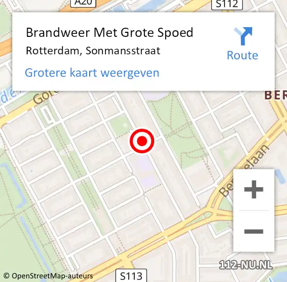 Locatie op kaart van de 112 melding: Brandweer Met Grote Spoed Naar Rotterdam, Sonmansstraat op 20 oktober 2022 10:43