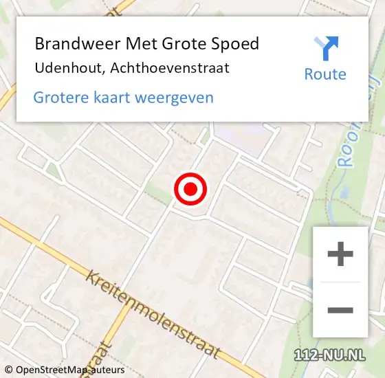 Locatie op kaart van de 112 melding: Brandweer Met Grote Spoed Naar Udenhout, Achthoevenstraat op 20 oktober 2022 10:49