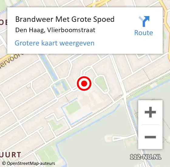 Locatie op kaart van de 112 melding: Brandweer Met Grote Spoed Naar Den Haag, Vlierboomstraat op 20 oktober 2022 10:55