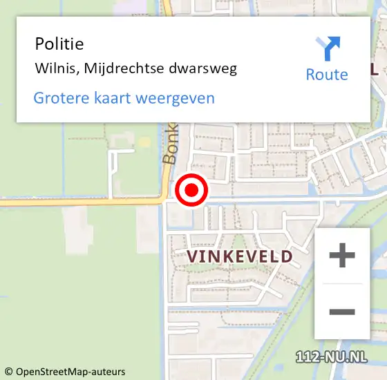 Locatie op kaart van de 112 melding: Politie Wilnis, Mijdrechtse dwarsweg op 20 oktober 2022 11:30