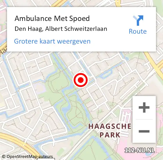 Locatie op kaart van de 112 melding: Ambulance Met Spoed Naar Den Haag, Albert Schweitzerlaan op 20 oktober 2022 13:32