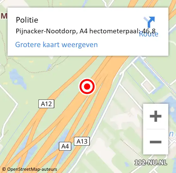 Locatie op kaart van de 112 melding: Politie Den Haag, A4 hectometerpaal: 46,8 op 20 oktober 2022 14:12