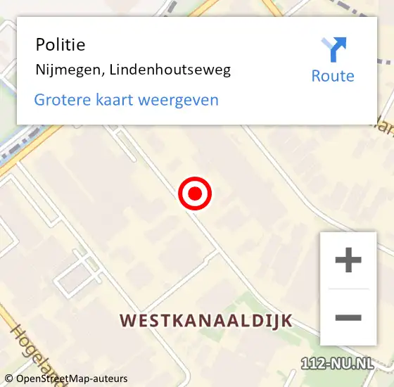 Locatie op kaart van de 112 melding: Politie Nijmegen, Lindenhoutseweg op 20 oktober 2022 14:17