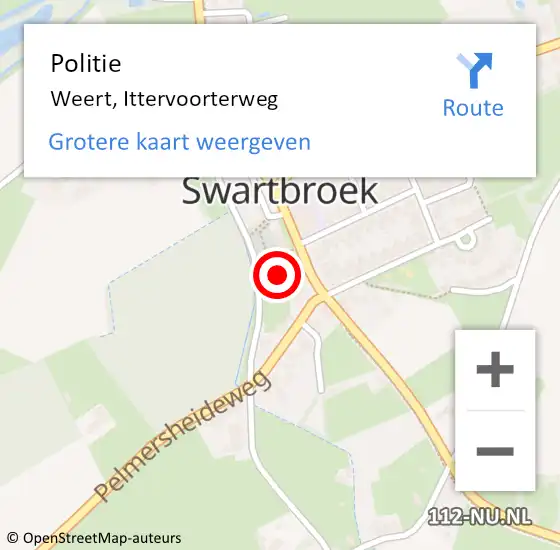 Locatie op kaart van de 112 melding: Politie Weert, Ittervoorterweg op 20 oktober 2022 14:52