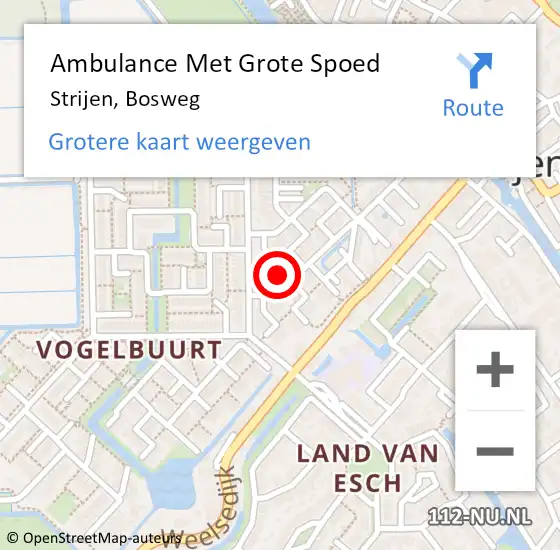 Locatie op kaart van de 112 melding: Ambulance Met Grote Spoed Naar Strijen, Bosweg op 2 augustus 2014 07:33