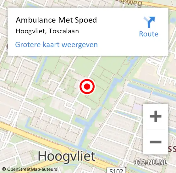 Locatie op kaart van de 112 melding: Ambulance Met Spoed Naar Hoogvliet, Toscalaan op 20 oktober 2022 15:33