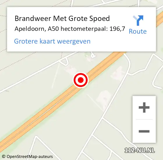 Locatie op kaart van de 112 melding: Brandweer Met Grote Spoed Naar Apeldoorn, A50 hectometerpaal: 196,7 op 20 oktober 2022 15:53