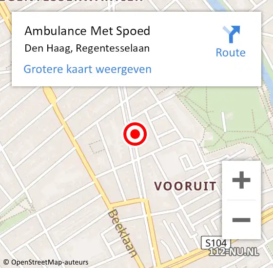 Locatie op kaart van de 112 melding: Ambulance Met Spoed Naar Den Haag, Regentesselaan op 20 oktober 2022 16:00