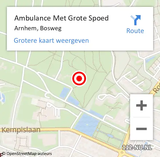 Locatie op kaart van de 112 melding: Ambulance Met Grote Spoed Naar Arnhem, Bosweg op 20 oktober 2022 16:16