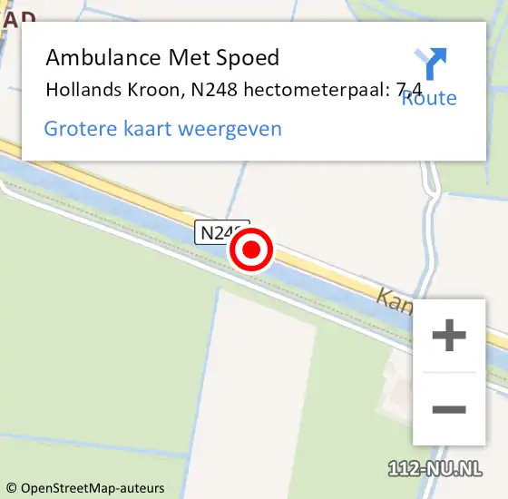 Locatie op kaart van de 112 melding: Ambulance Met Spoed Naar Hollands Kroon, N248 hectometerpaal: 7,4 op 20 oktober 2022 16:35
