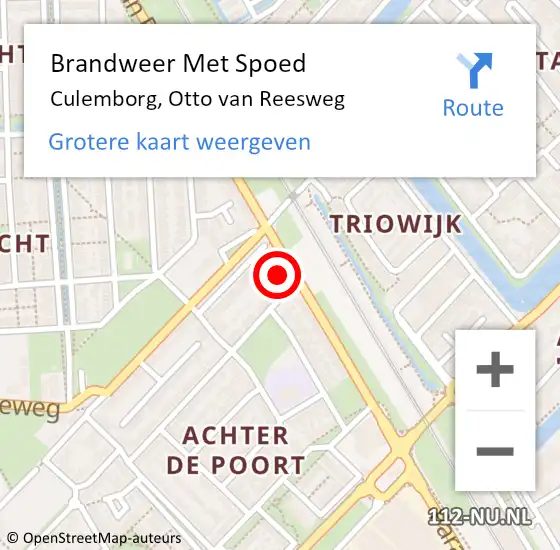Locatie op kaart van de 112 melding: Brandweer Met Spoed Naar Culemborg, Otto van Reesweg op 20 oktober 2022 17:06