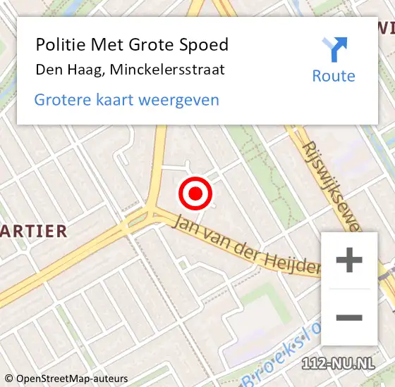 Locatie op kaart van de 112 melding: Politie Met Grote Spoed Naar Den Haag, Minckelersstraat op 20 oktober 2022 17:23