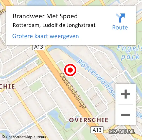 Locatie op kaart van de 112 melding: Brandweer Met Spoed Naar Rotterdam, Ludolf de Jonghstraat op 20 oktober 2022 17:51