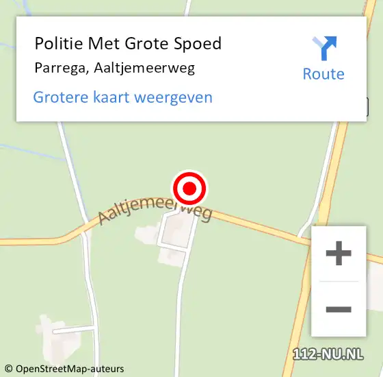 Locatie op kaart van de 112 melding: Politie Met Grote Spoed Naar Parrega, Aaltjemeerweg op 20 oktober 2022 19:15