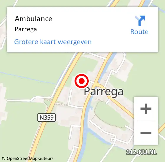 Locatie op kaart van de 112 melding: Ambulance Parrega op 20 oktober 2022 19:17