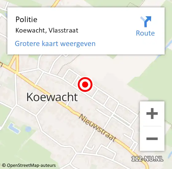 Locatie op kaart van de 112 melding: Politie Koewacht, Vlasstraat op 20 oktober 2022 20:10
