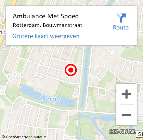 Locatie op kaart van de 112 melding: Ambulance Met Spoed Naar Rotterdam, Bouwmanstraat op 20 oktober 2022 21:05