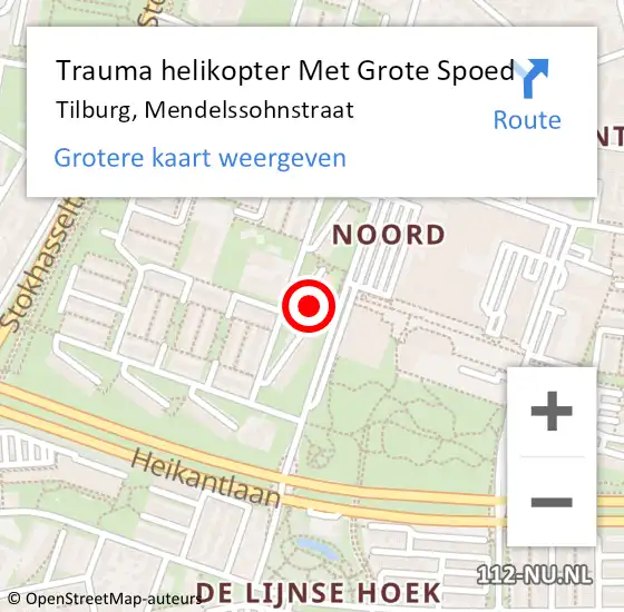 Locatie op kaart van de 112 melding: Trauma helikopter Met Grote Spoed Naar Tilburg, Mendelssohnstraat op 20 oktober 2022 21:08