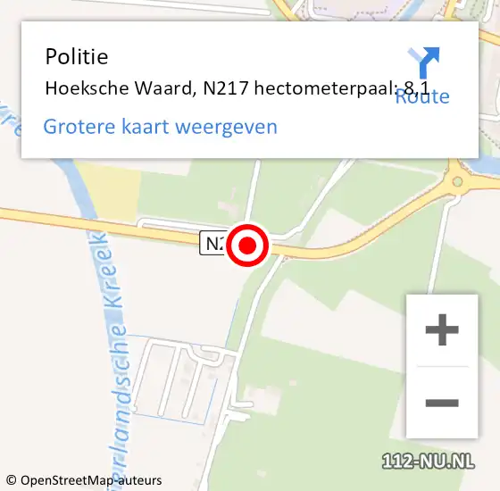 Locatie op kaart van de 112 melding: Politie Oud-Beijerland, N217 hectometerpaal: 8,1 op 20 oktober 2022 21:20