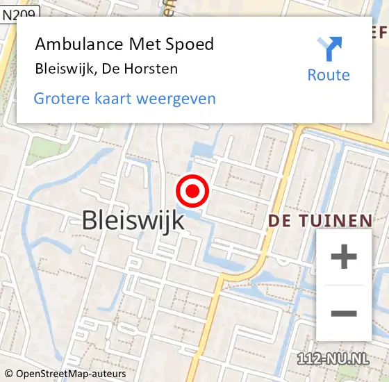 Locatie op kaart van de 112 melding: Ambulance Met Spoed Naar Bleiswijk, De Horsten op 20 oktober 2022 21:54