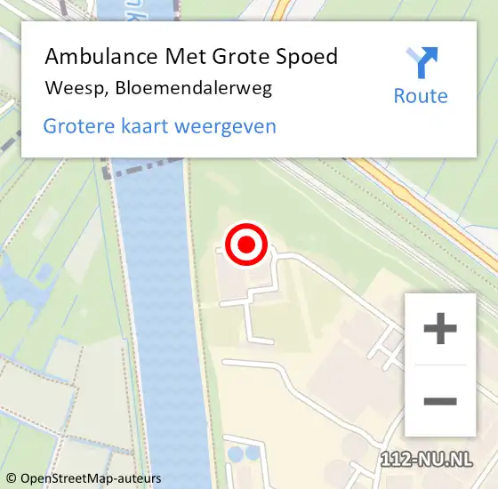 Locatie op kaart van de 112 melding: Ambulance Met Grote Spoed Naar Weesp, Bloemendalerweg op 20 oktober 2022 22:11