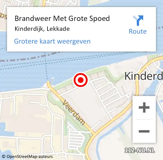 Locatie op kaart van de 112 melding: Brandweer Met Grote Spoed Naar Kinderdijk, Lekkade op 20 oktober 2022 22:27