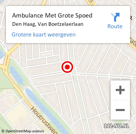 Locatie op kaart van de 112 melding: Ambulance Met Grote Spoed Naar Den Haag, Van Boetzelaerlaan op 20 oktober 2022 22:39