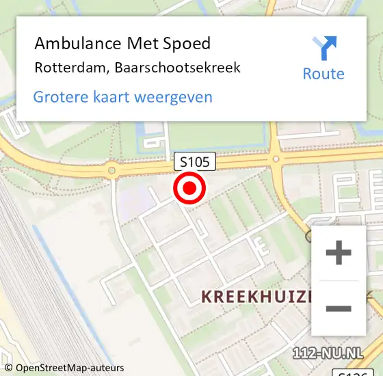 Locatie op kaart van de 112 melding: Ambulance Met Spoed Naar Rotterdam, Baarschootsekreek op 20 oktober 2022 22:46
